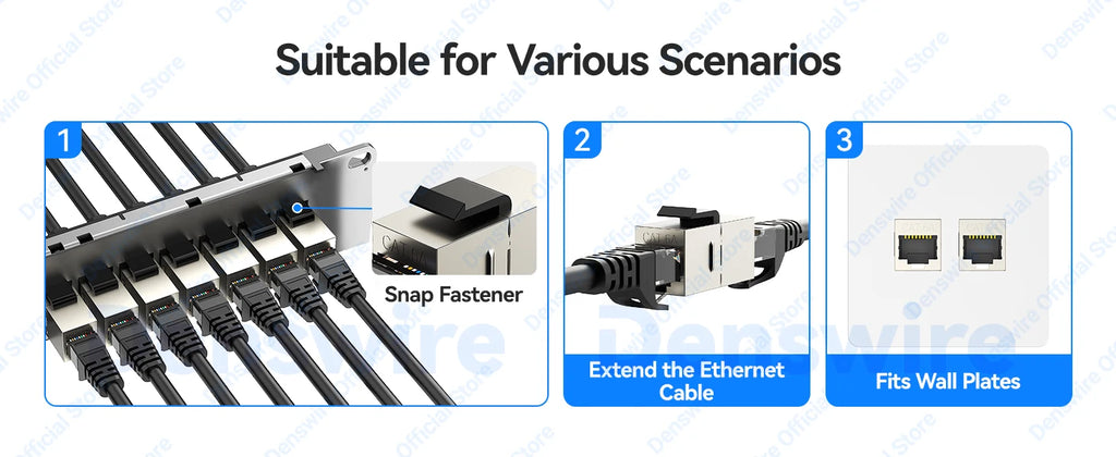 Denswire Keystone Jack RJ45 Inline Coupler Shielded for CAT6/CAT6A/CAT7 RJ45 Female to Female Insert Coupler Ethernet Adapter