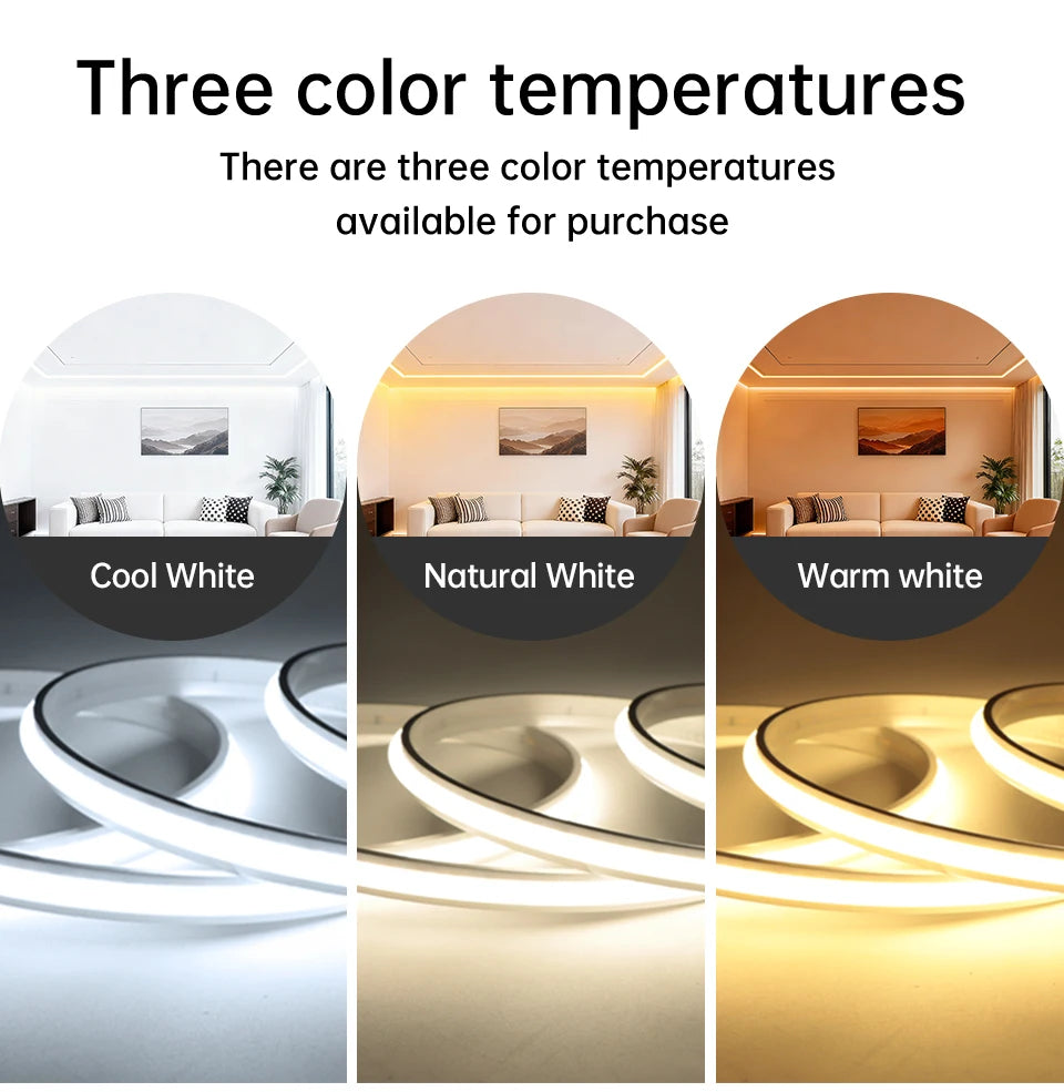 Tuya Alexa WIFI COB LED Strip Light Dimmable 280LEDs/M Neon Lights Waterproof Pure Silicone Tube for Kitchen Room Garden Decor