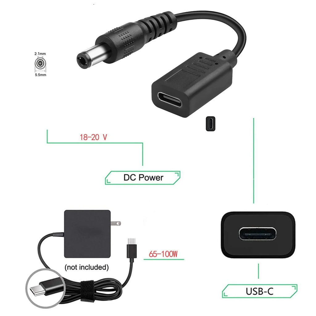 1pc USB Type C to DC 5.5mm X 2.1mm PD Trigger Power Charging Adapter Cable 20V 5A 100W 19-20V Laptop Drill Battery Router CCTV