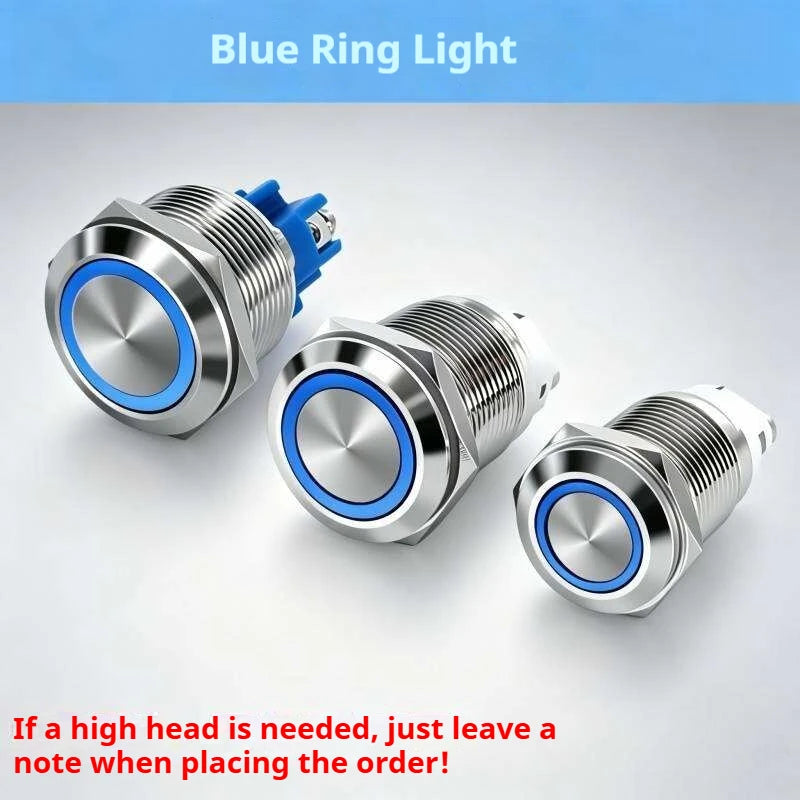 16/19/22MM Push Button Switch Screw Terminal Self-locking Latching Momentary Metal Black 12/24/220V Waterproof Power Start Stop