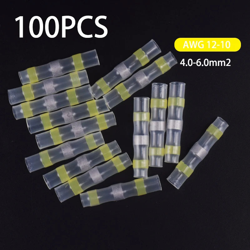 50/100/200Pcs Waterproof Solder Seal Heat Connector Shrink Butt Connectors Lug Terminals Electrical Wire Car Insulated Terminal