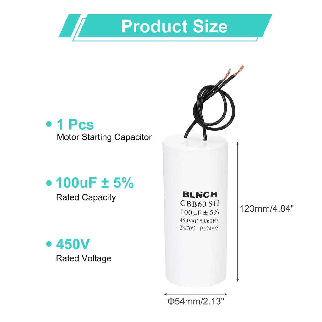 1/2Pcs CBB60 Running Capacitor 3-100uF 450V 2 Wire Electric Air Compressor Motor Run Starting Capacitor for Washing Machine