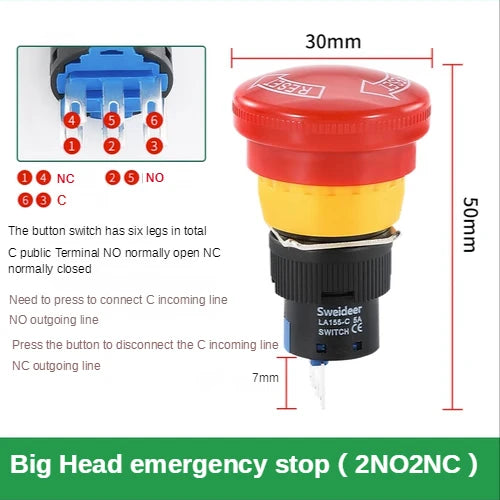 16mm Plastic Emergency Stop Switch Self Locking Latching Button Red Mushroom Head Switch for Equipment Lift Elevator Latching