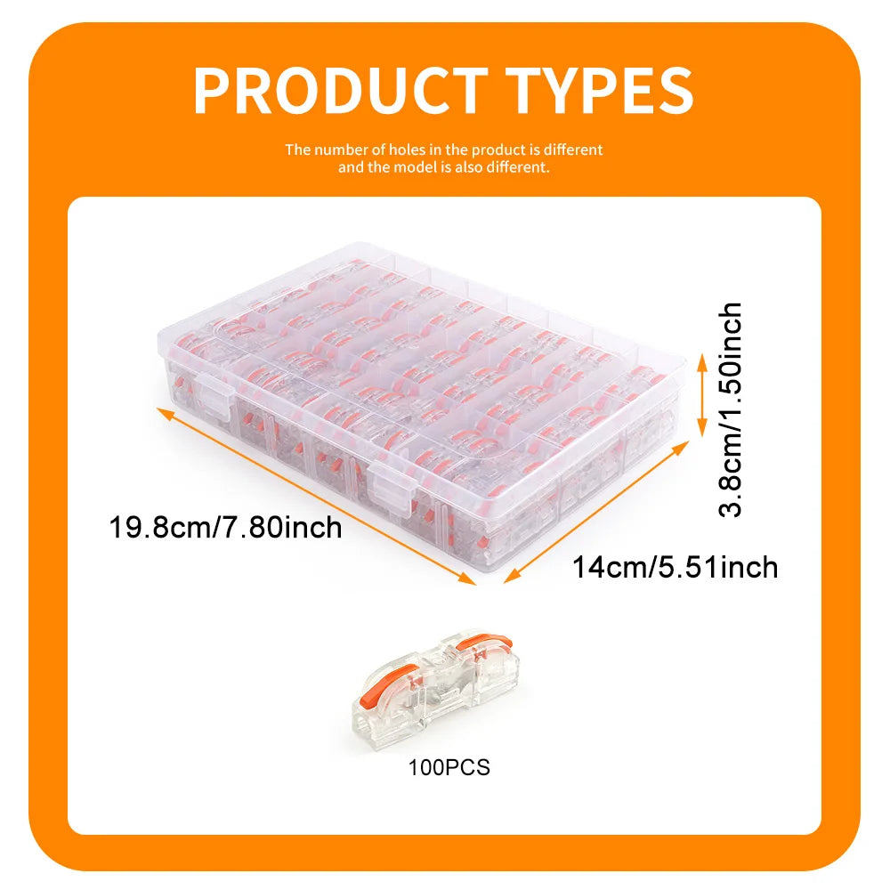 100Pcs 221 Series Boxed Lever Wire Connectors Quick Splicing Terminal Block 0.2-4mm² 32A 250V Electrical Cable Connector Set