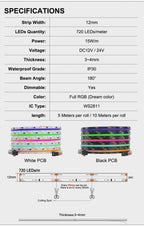 1-25M RGB Addressable COB LED Strip Light 24V WS2811 Pixel LED Strip Tuya WiFi RGBIC LED Ribbon Light Kit For TV Room decoration