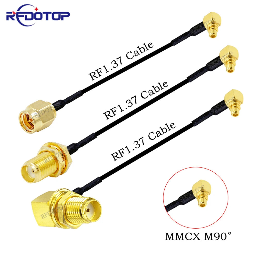 1Pcs RF1.37 Cable SMA Male/Female to MMCX Male 90 Degree Connector 50ohm SMA to MMCX RF Coaxial Extension Jumper OD=1.37 Cable