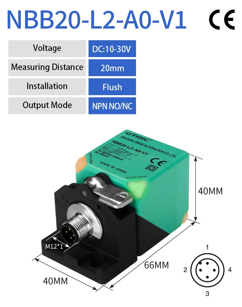 GTRIC Square NBB20/NBN40-L2-A2-V1 Proximity Sensor IP67 NPN PNP 20MM 40MM Long Distance Inductive Metal Proximity Sensor Switch