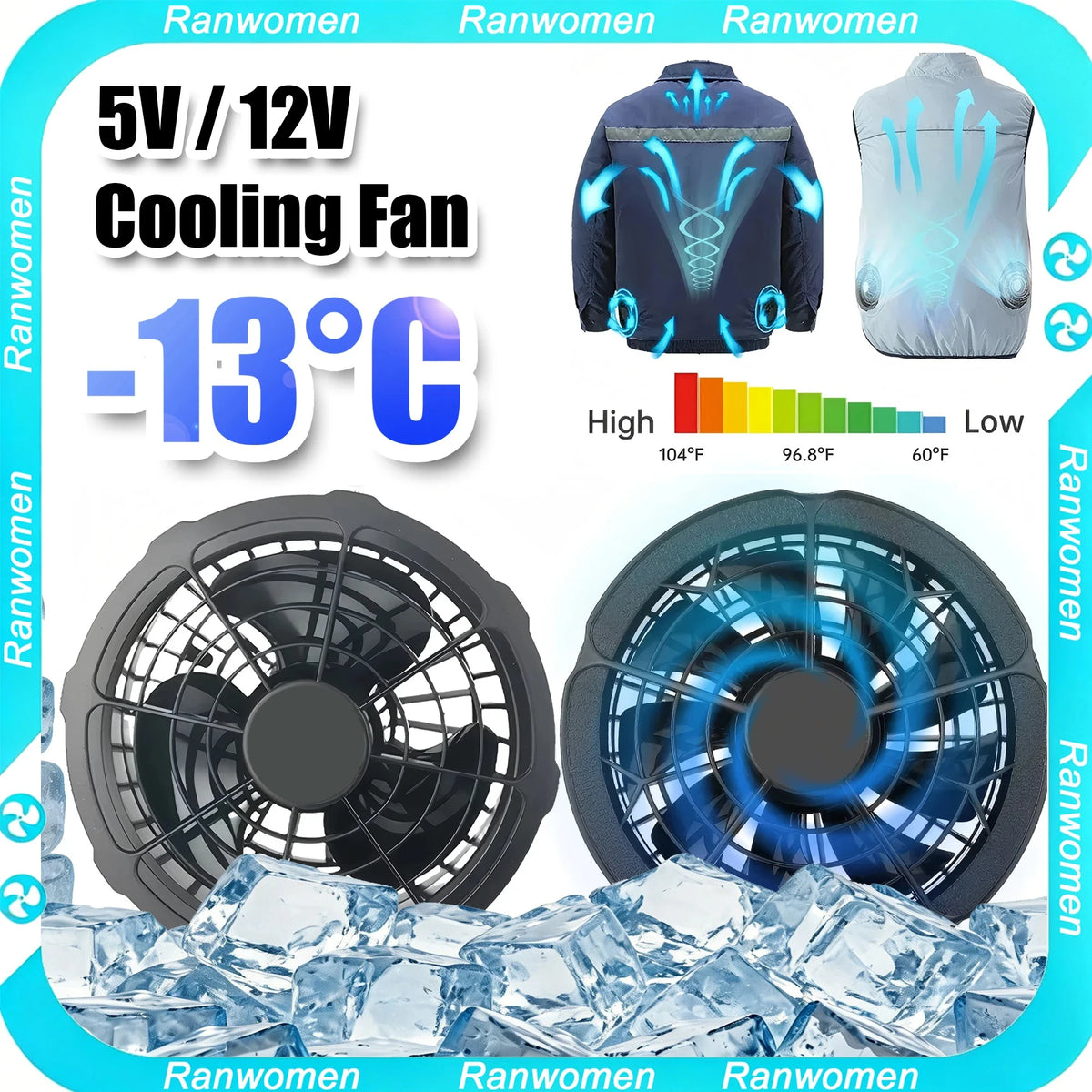 Air Conditioner Vest Cooling Fan 5V or 12V Adjustable Gear High Speed Fan For High Temperature Outdoor Work Fast Cooling DC Fan