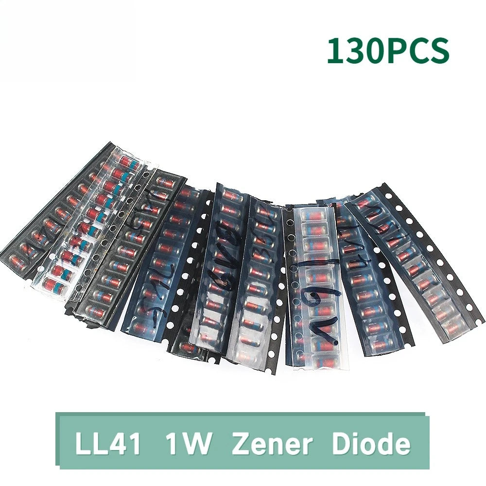 130PCS LL41 SMD Zener Diode Kit 1W Voltage Regulator Diodes 3.3V 4.7V 5.1V 6.8V 7.5V 10V 12V 15V 16V 18V 20V 24V 36V Diodes Pack