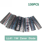 130PCS LL41 SMD Zener Diode Kit 1W Voltage Regulator Diodes 3.3V 4.7V 5.1V 6.8V 7.5V 10V 12V 15V 16V 18V 20V 24V 36V Diodes Pack