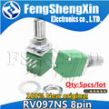 5pcs RV097NS 8pin B 10K 50K 100K RV097 RK097NS single linked potentiometer with switch audio shaft 15mm power amplifier sealing