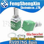 5pcs RV097NS 8pin B 10K 50K 100K RV097 RK097NS single linked potentiometer with switch audio shaft 15mm power amplifier sealing