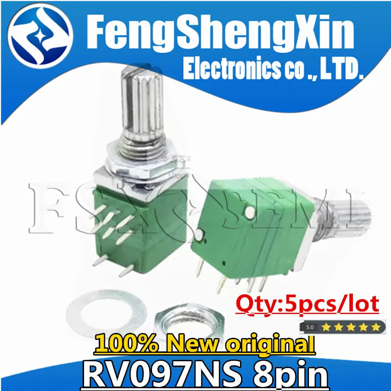 5pcs RV097NS 8pin B 10K 50K 100K RV097 RK097NS single linked potentiometer with switch audio shaft 15mm power amplifier sealing