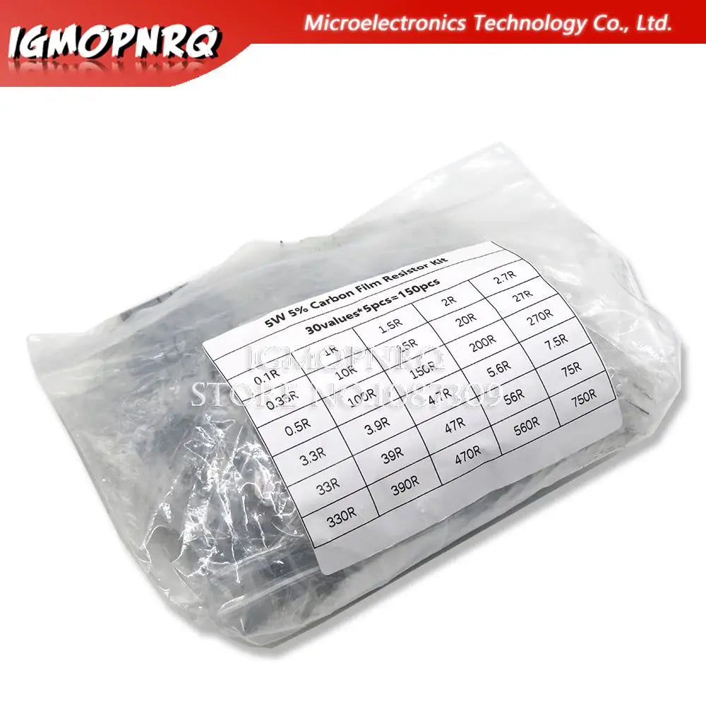 150PCS 300PCS Resistor Kit 1W 2W 3W 5W 5% 30Kinds X 10PCS Carbon Film Resistance 0.1-750 ohm Set 1k-820K 30Kinds X 5PCS hjxrhgal