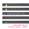 100PCS 0603 SMD LED light emitting Diode bead Blue Red Yellow Green Warm White Orange UV Pink PLR SMD LEDs