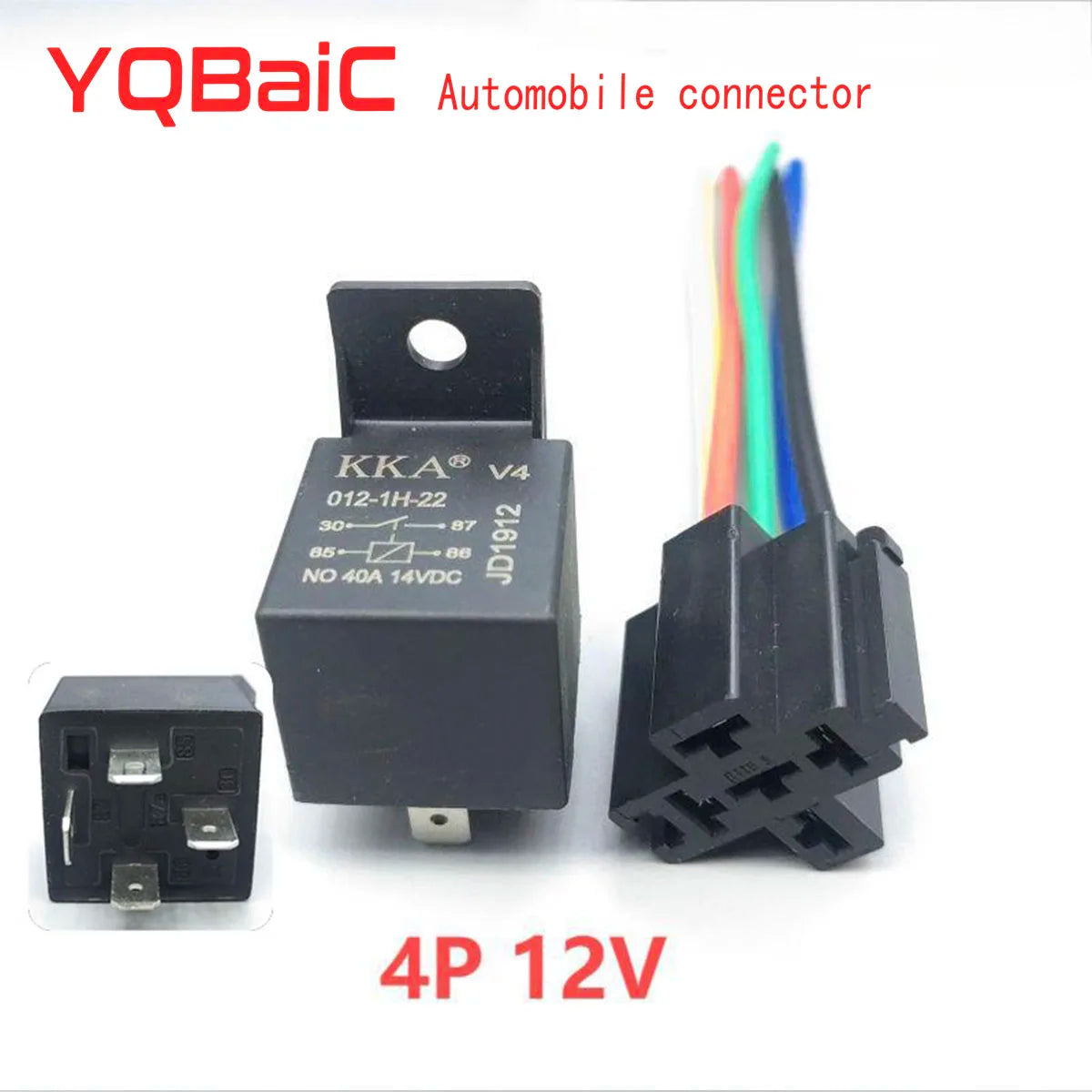 Waterproof Automotive Relay 12V 24V 4PIN 5Pin 40A with Black Red Copper Terminal Car Auto Relay Socket SPDT Harness Cable