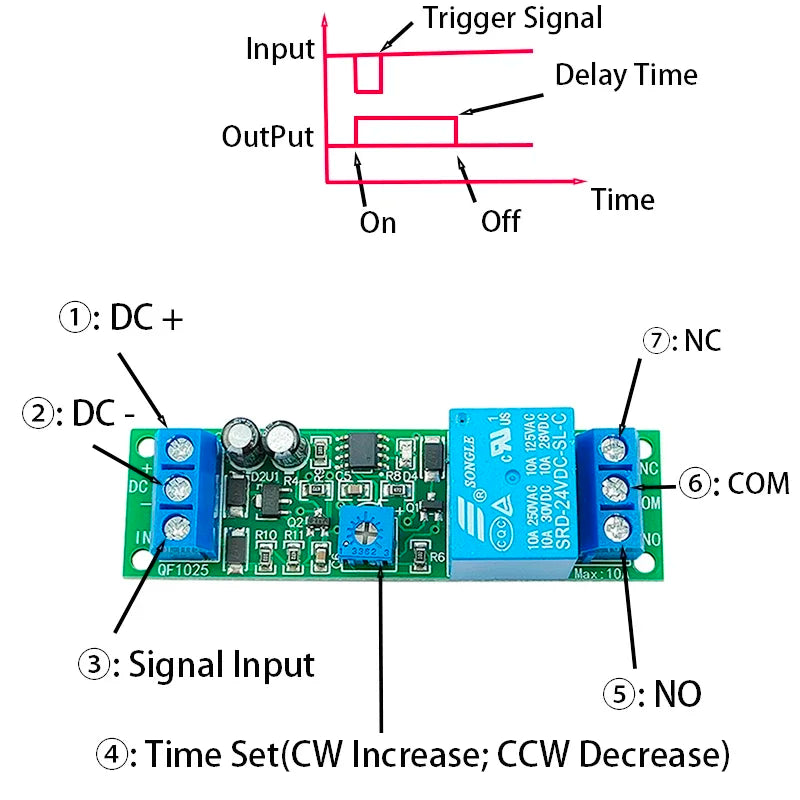 Adjustable Delay Monostable Trigger Relay Module 3V-24V DC 10s-60s/10min Timer Switch for Arduino/Robotics/Smart Home