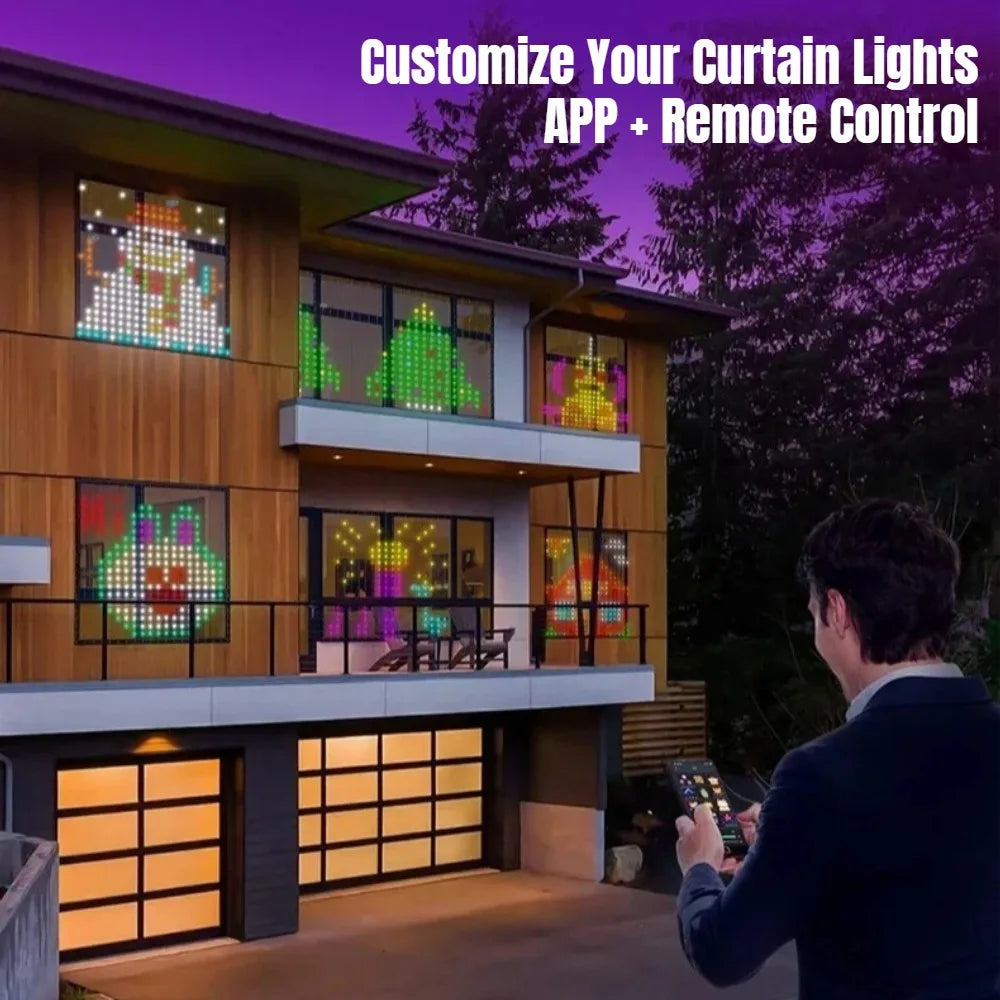 LED Christmas Curtain Light Holiday Fairy Lamp App Control Music Sync DIY Pattern Waterproof for Indoor Outdoor Party Home Decor