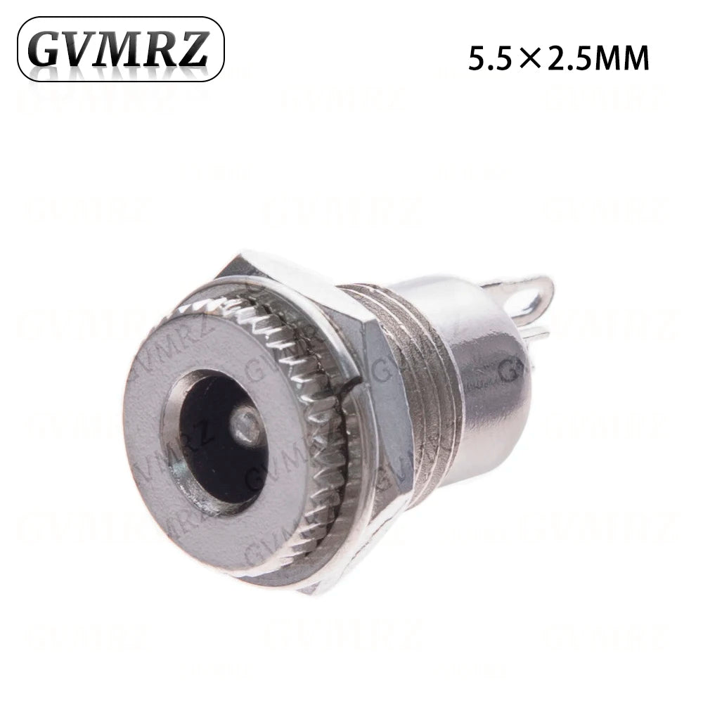 10pcs/LOT DC099 5.5 mm x 2.1mm DC Power Jack Socket Female Panel Mount Connector Metal DC-099 Open Hole 11MM 5.5*2.1 5.5*2.5