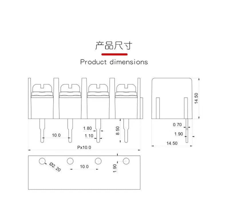 10Pcs/Lot KF1000 2P 3P 4P PCB Screw Terminal Block Connector Pitch 10MM KF10002/3/4P Can Be Spliced