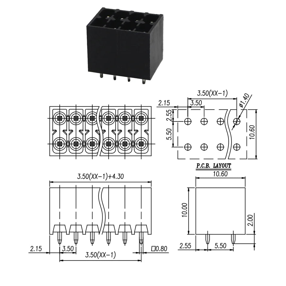 5Set 15EDGKNH KF2EDGKS 3.5mm Double-Layer Spring Plug-in PCB Terminal Block 2EDGSR Black Terminal