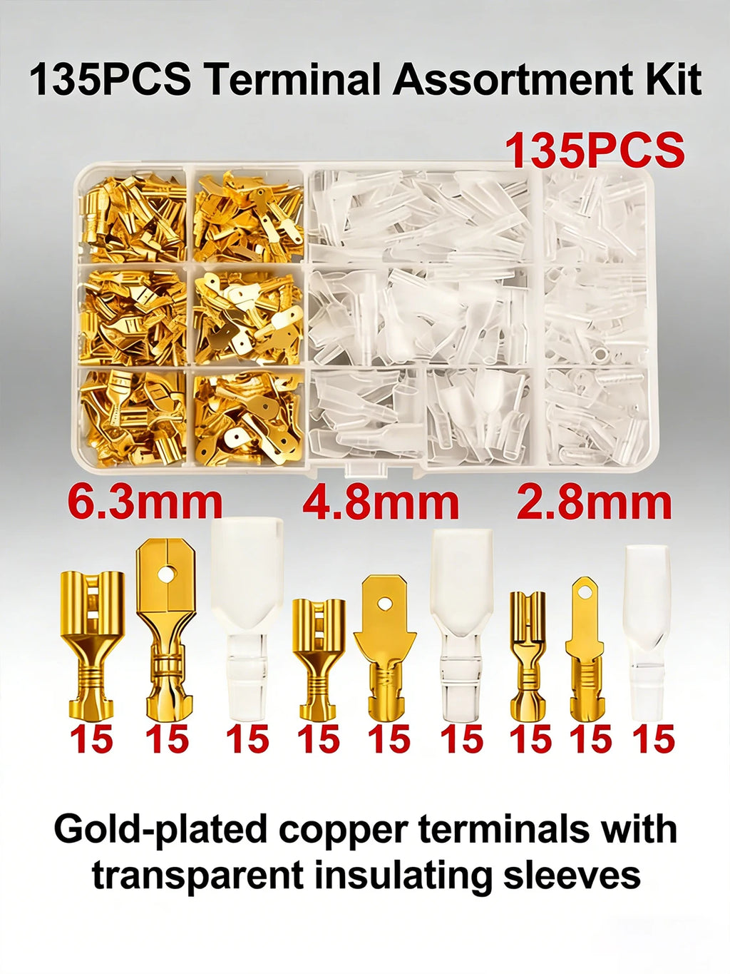 Box Insulated MaleFemale Wire Connector 2.8/4.8/6.3mm Electrical Crimp Terminal Termin Spade Connector Assorted Kit 900pc-135pcs
