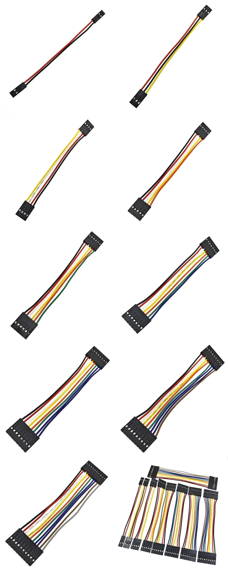 10PCS 2.54mm Dupont Line 2/3/4/5/6/7/8/9/10Pin Female Connector with Wire 10cm 20cm 30cm Single/Double Head Jumper Cable For PCB