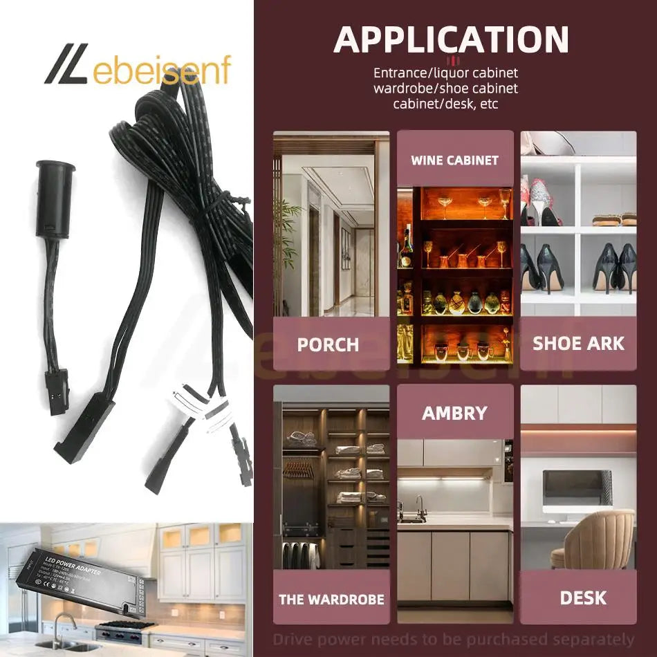 DC 12V 24V 5A LED Cabinet Sensor Switch Door Control/PIR Motion/Hand Sweep/Touch Activated for Wardrobe Closet Under Strip Light