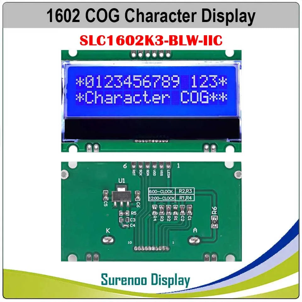 Surenoo 162 16X2 1602 COG ST7032I Serial IIC I2C Character LCD Module Display Screen LCM Blue Negative with White LED Backlight