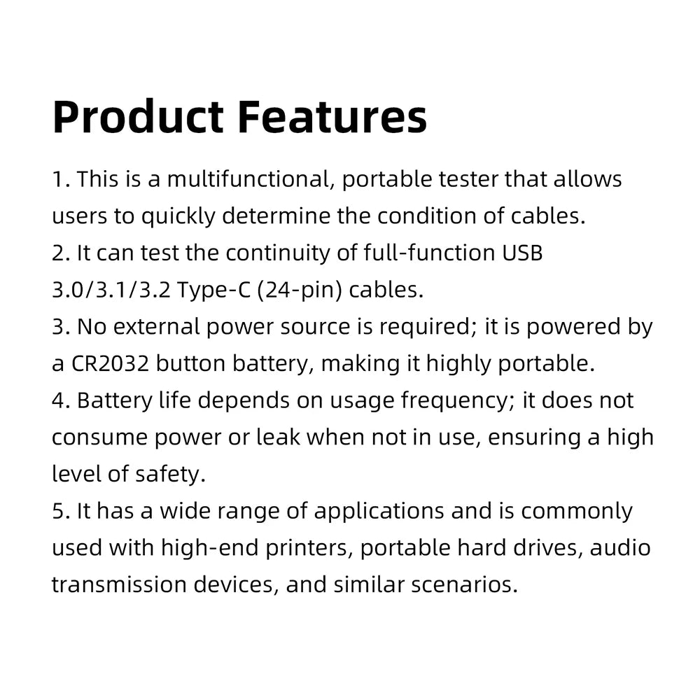 Multifunctional Data Cable Tester USB3.0/3.1/3.2 Type-C 24Pin Cable Detector Support Lightning Micro RJ45 Type-B Cable Test Tool