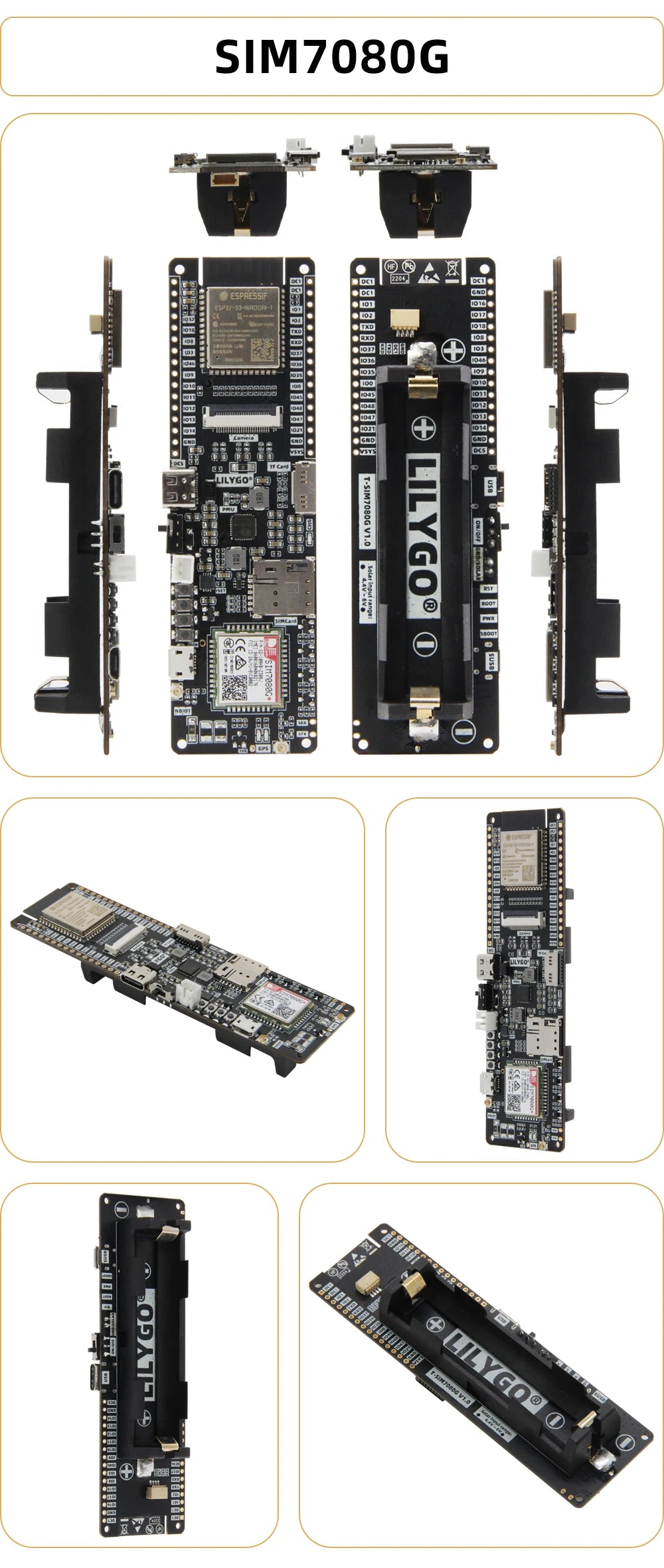 LILYGO® T-SIM7080-S3 ESP32-S3 Development Board Cat-M NB-Iot SIM7080G Module WIFI Bluetooth With GPS Camera Solar TF SIM Holder