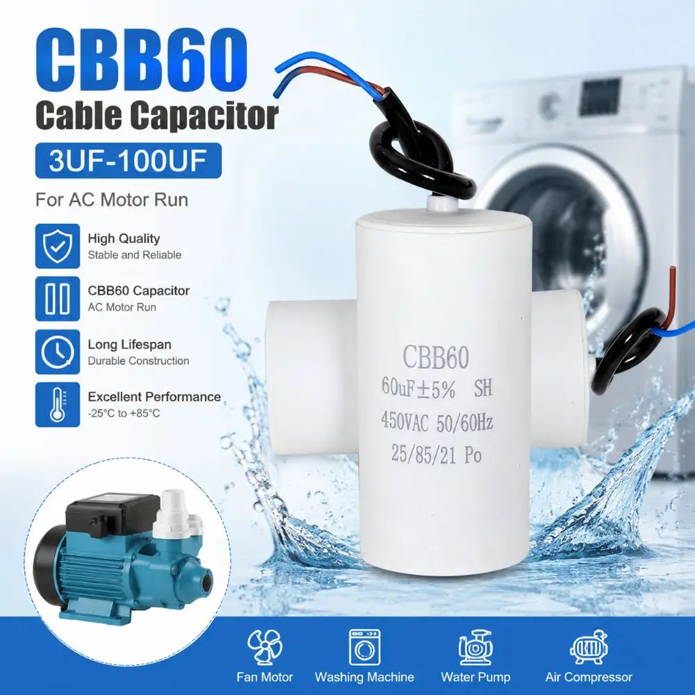 Durable 450V CBB60 Capacitor 50/60Hz 3UF-100UF Start Capacitor Round Motor Run Capacitor