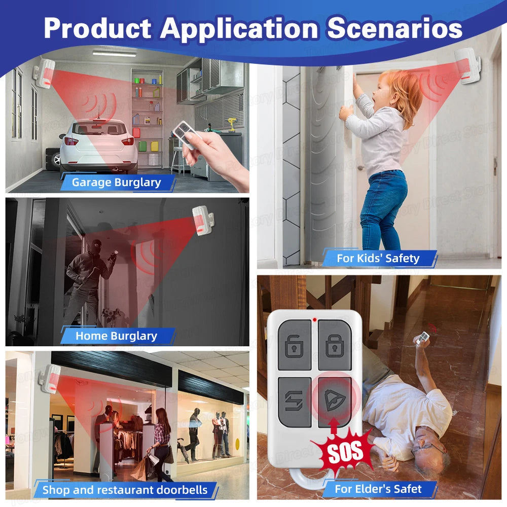 Wireless Alarm Security System Infrared PIR Motion Sensor Detector with Doorbell / Alarm Sound Remote Control to Arm/Disarm SOS