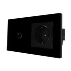 Touch Light Switch With EU Socket 1 Gang 2 Way Wall Light Switch LED Sensor Tempered Glass Interrupter EU Standard 240V