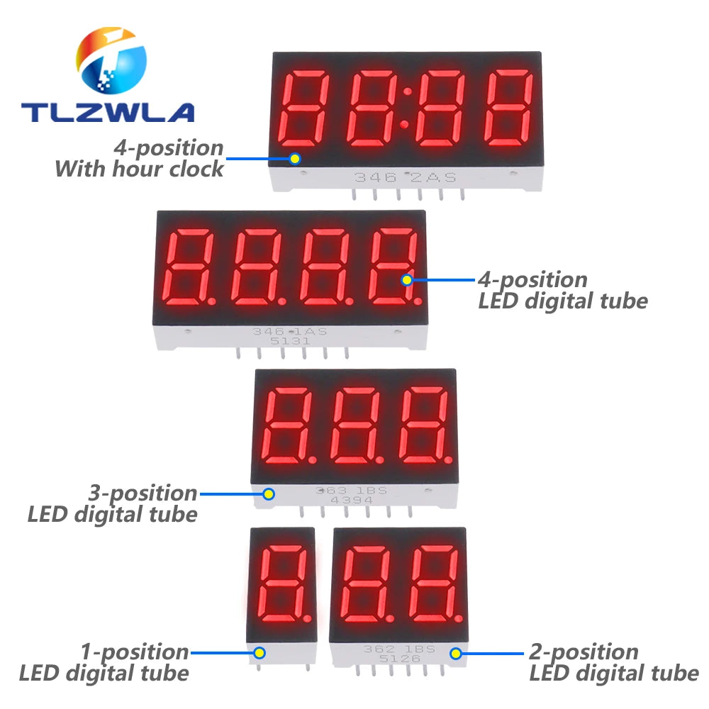 5PCS LED Digital Tube Display 0.28/0.36/0.4/0.56/0.8-Inch 1/2/3/4-Bit 7 Segment Common Cathode/Anode Red/White/Yellow/Green/Blue