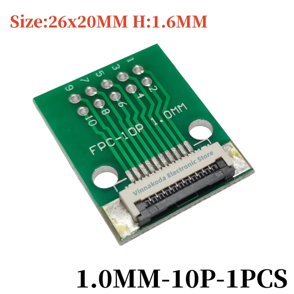 FFC/FPC Adapter Board with Soldered 1.0MM Flip Cover Lower Connector Straight or Bent Pins Available, 4/6/8/10/12/14/16/20/30P