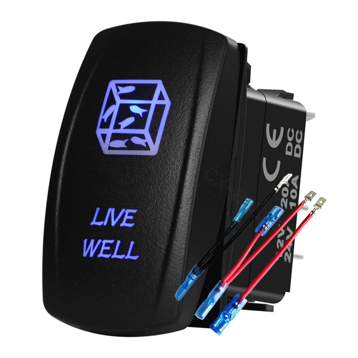 12V 24V Boat Trim Tabs Switch (ON)-OFF-(ON) Momentary Rocker Switch Waterproof Blue Light ON-OFF Toggle Switch With Harness
