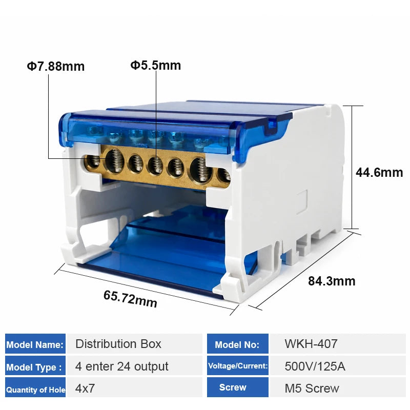WKH-207/211/215/407/411/415 DIN Rail Distribution Block Multiple Input Output Screw Terminal Electrical Power Junction Box