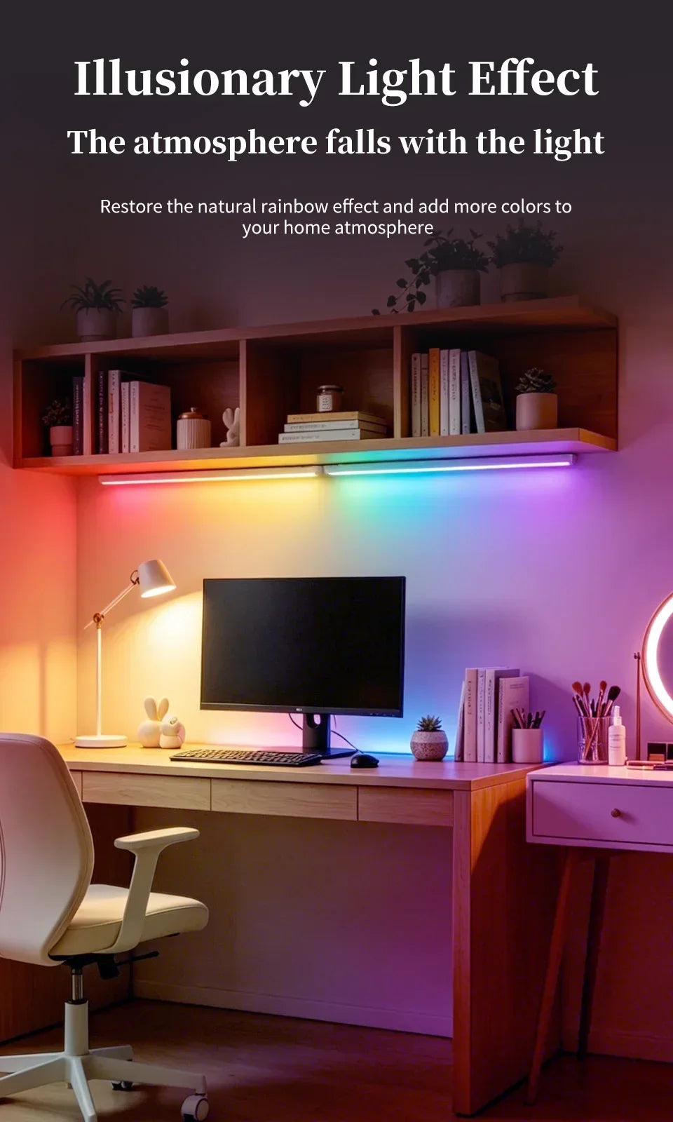 30cm 50cm Magnetic LED RGB Cabinet Light with Motion Sensor USB-C Wireless Night Light with 5 Modes for Closet Gaming Atmosphere