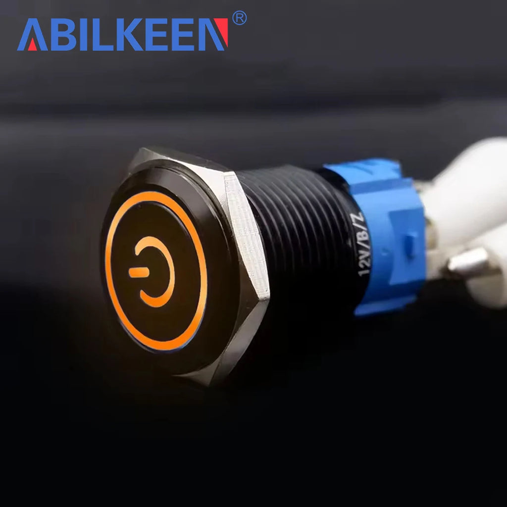 ABILKEEN 16/19/22MM Black Shell Metal Push Button Switch 1NO1NC Momentary/Latching Power Control Push Button with LED Light
