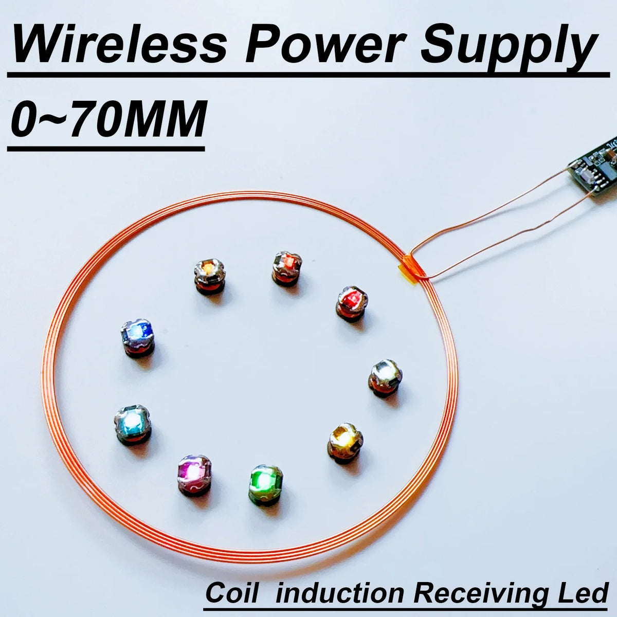 70mm USB Wireless Power Supply Transmitter Coil Charging Module + 10pcs Wireless Led Receiver Lamp Lighting Light Toy Mode