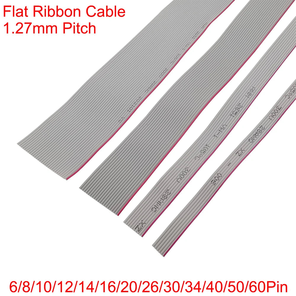 1/2/5Meter 6P/8/10/12/14/16/20/26/30/34/40/50/60 Pin 1.27mm Pitch Gray Flat Ribbon Cable 28 AWG Wire For 2.54mm FC IDC Connector