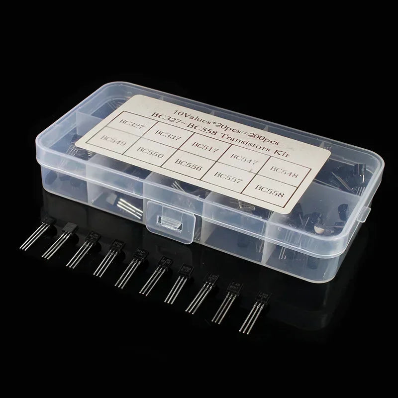 200PCS TO-92 NPN PNP Transistor Assorted Set BC327 BC337 BC517 BC547 BC548 BC549 BC550 BC556 BC557 BC558 Transistors Kit