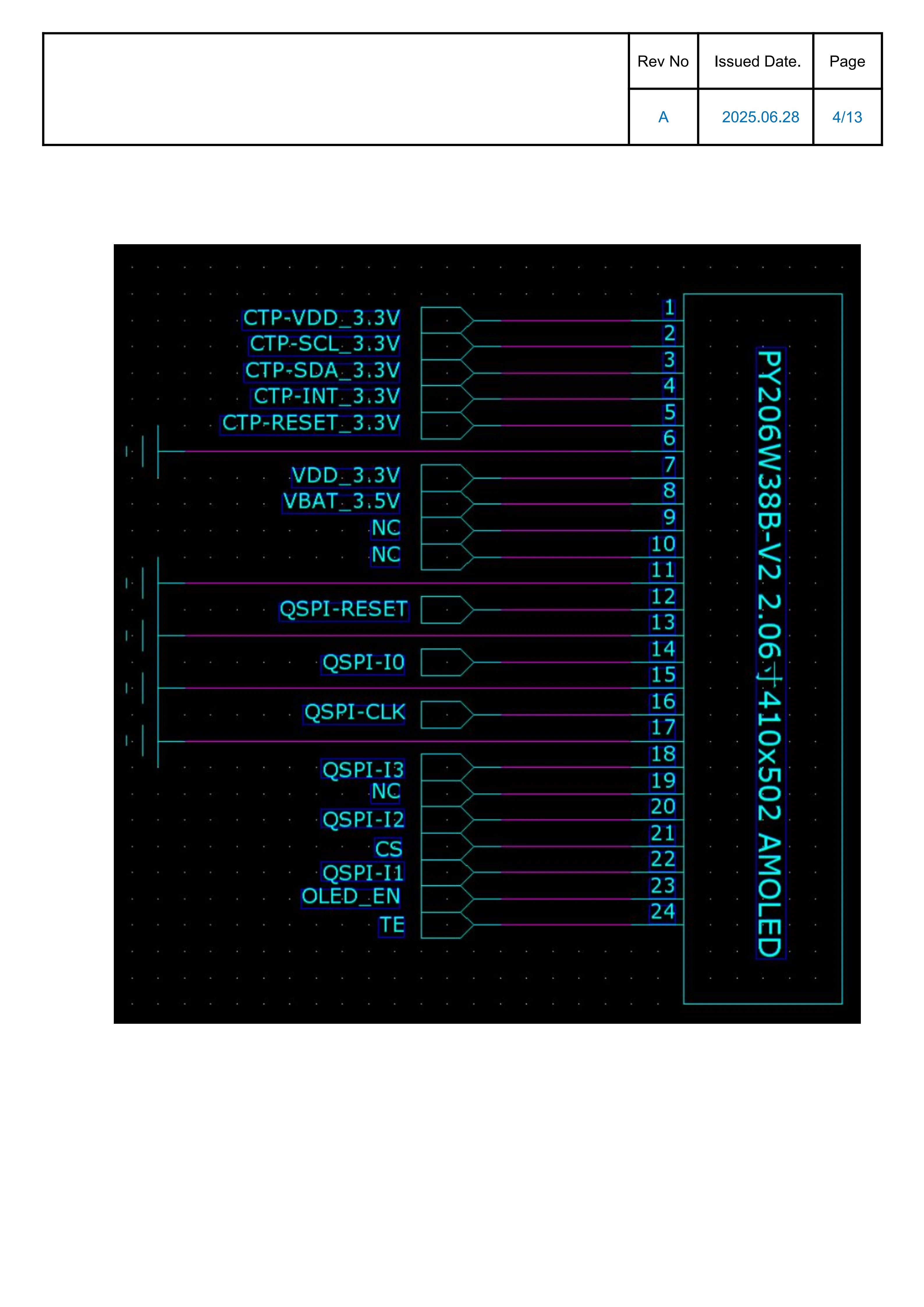 2.06-inch AMOLED display capacitive touchscreen CO5300AF-51 driver IC QSPI interface 24-pin male connector