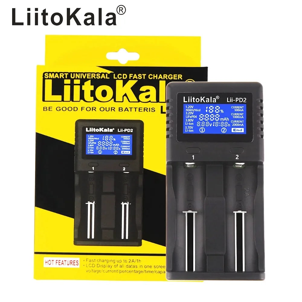 LiitoKala Lii-PD2 Lii-PD4 LCD Lipo Battery Charger For 21700 20700 18650 18350 26650 22650 14500 NiMH Smart Full Automatic Stop