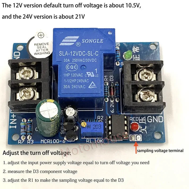 30A Relay 12V/24V Battery Low Voltage Turn Off Anti-over Discharge Controller Protection Delay Switch Alarm Module