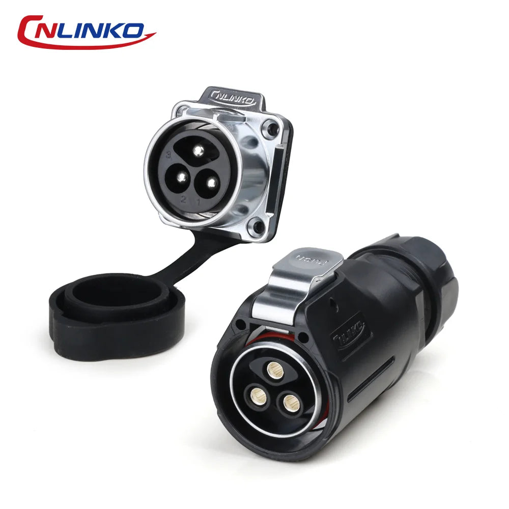 CNLINKO M28 IP68 Circular Heavy Duty Power Connector 50A Male/Female Screw Terminal for EV Charging,Solar & Battery Storage
