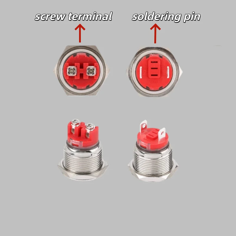 Push Button Switch Metal Screw Terminal Soldering 16/19/22mm Short 7A Latching Self-Locking/Reset LED Light 6/12/24/110/230V