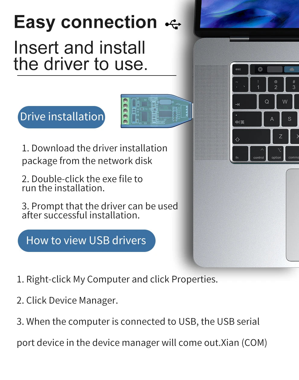 Industrial USB To RS485 Converter Upgrade Protection RS232 Converter Compatibility V2.0 Standard RS-485 A Connector Board Module