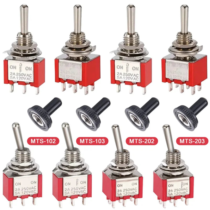 10Pcs MTS102 MTS203 Micro Switch 6mm Miniature Switch ON-OFF-ON Toggle Switch Single Pole 3Pin 6Pin ON/OFF Power Button Switch
